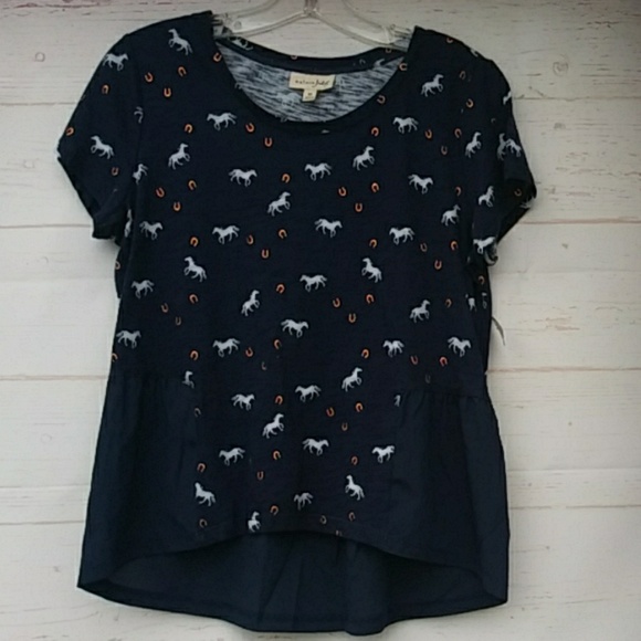 Maison Jules Women Printed Peplum T-Shirt Sz M - Picture 2 of 7